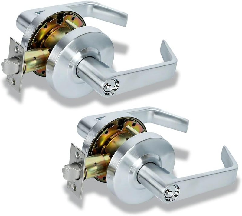 SUMBIN Ansi Grade 2 UL 3H Fire Rated Commercial Heavy Duty Classroom Door Lever Lockset, ADA, Satin Chrome Finish 2PCS - Image 1